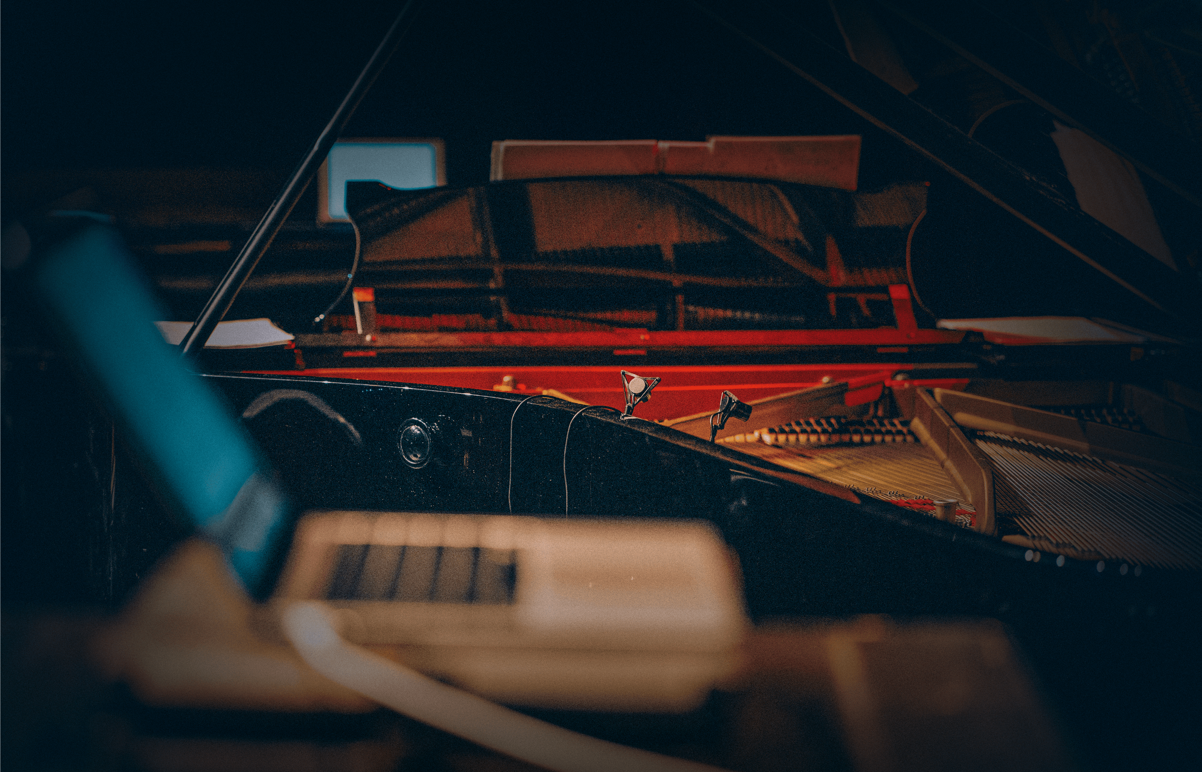 Piano interior with laptop